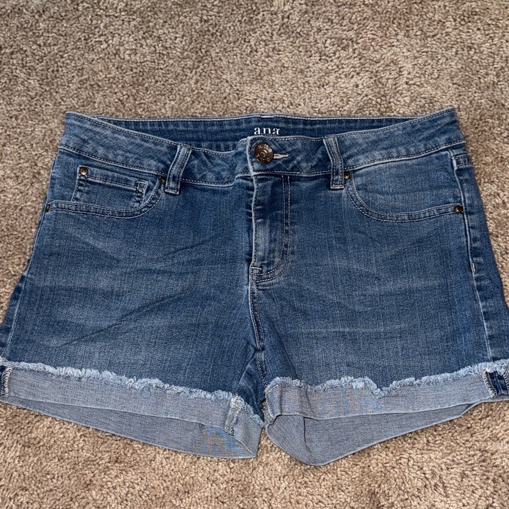 a.n.a Medium Blue Denim Frayed Cuffed Shorts